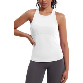 MathCat Womens Cross Back Workout Tank Tops-with Built in Bra, High Neck Athletic Yoga Gym Tank Tops