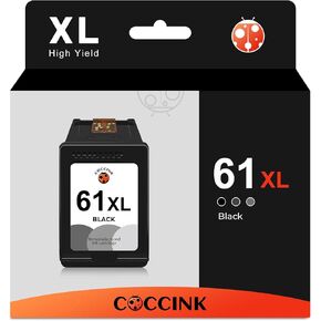 COCCINK 61XL Ink Cartridge Black for Deskjet 1510 1512 2540 Envy 4500 5530 4502 5535 5534 officejet 2620 2621 2622 2624 4630 4635 Printers for Replacement Printer Ink HP 61 XL HP61 HP61XL (1 Black)