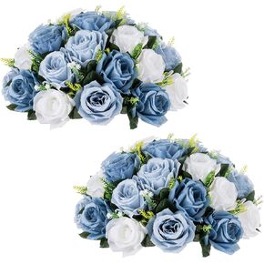 NUPTIO Large Flower Wedding Centerpieces - 2 Pcs 13.8in Diam Crimson & White Artificial Flowers Rose Ball for Centerpieces Tables - Fake Rose Arrangements for Weddings Table Decorations