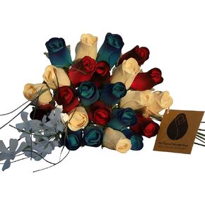 Primitive Patriotic 2 Dozen Red with Black Tips, White and Blue with Dark Blue Tips Bouquet