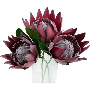 Tinsow Artificial Protea Cynaroides for Flower Arrangements, Faux Protea for Table Decoration Centerpieces, 3 Pieces Silk Protea Bouquet for Wedding (3, Orange)