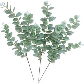 Green Fake Eucalyptus Faux Greenery Stems Silk Plants 32" Tall Leaves Olive Branches for Vases Home Decor Floral Arrangements Indoor Wedding Flowers (B:3pcs 31" Tall Grey Green Eucalyptus)