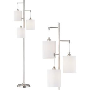 WOXXX Industrial Floor Lamp with White Fabric Shade Rustic Farmhouse Standing Lamp Modern Tree Floor Lamps for Living Room Bedrooms Office, Room Lamp Tall Lamps Corner Lamp Chrome（Bulbs Exclude） in Kuwait