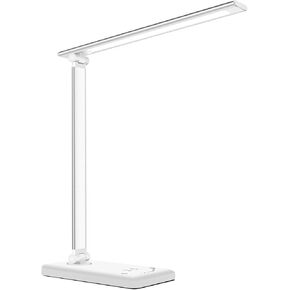 LED Desk Lamp, Eye-Caring Dimmable Table Lamps, Portable Office Lamp with USB Charging Port, 5 Lighting Modes, Timer Function, Touch Sensitive Control for Reading, Study, Working