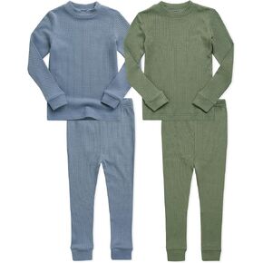 VAENAIT BABY Infant Toddler Boys Long-Sleeve Modal Sleepwear Pajamas Pjs 4pcs Set Rib Knit Blue+Khaki M