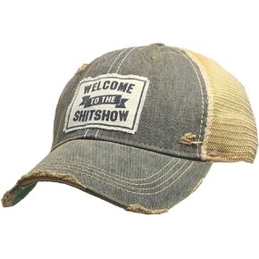 VINTAGE LIFE Welcome to The Shitshow Leather Patch Trucker Cap, Black, Cotton, Polyester, Indoor, Outdoor