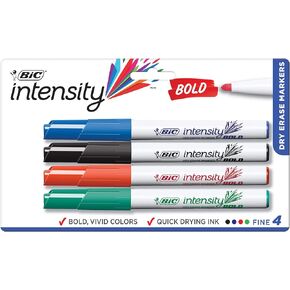 BIC Great Erase BOLD Dry Erase Marker, Fine Point, Assorted Colors, 4-Count