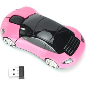 ماوس على شكل سيارة من GOWENIC، ماوس ضوئي 2.4 جيجا مع جهاز استقبال USB، 3 أزرار 800 إلى 1600 نقطة في البوصة ماوس لاسلكي للكمبيوتر الشخصي والكمبيوتر المحمول والكمبيوتر اللوحي (وردي)