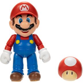 Super Mario Nintendo 4-Inch Mario Poseable Figure with Power up Mushroom Accessory. Ages 3+ (Officially licensed)