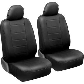 carXS Black Leather Car Seat Covers Front Seats Only, 4-Piece Faux Leather Seat Covers for Cars, Includes Front Seat Covers, Automotive Seat Covers for Trucks SUV