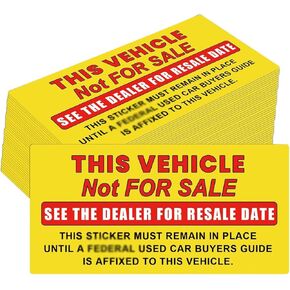 This Vehicle Not for Sale Stickers 100Pcs Yellow and Red Car Dealer Lettering Decal Car Sticker for Vehicle Window Car Dealership Supplies 6 x 3 Inch