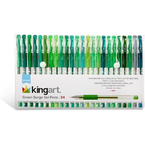 KINGART 400-24G Green Tones Rollerball Gel Pens, Set of 24 Colors, XL Ink Cartridge - More Ink, All Ages, Writing, Coloring, Doodling, Scrapbooking, Journaling & More