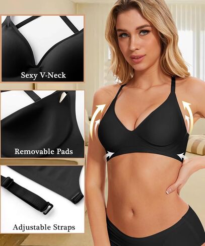Jenbou Women's Low Back Bra Wirefree Seamless Bras Push Up Backless Bralette Multiway Convertible V Neck Straps Bra in Saudi Arabia