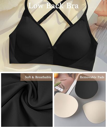 Jenbou Women's Low Back Bra Wirefree Seamless Bras Push Up Backless Bralette Multiway Convertible V Neck Straps Bra in Saudi Arabia