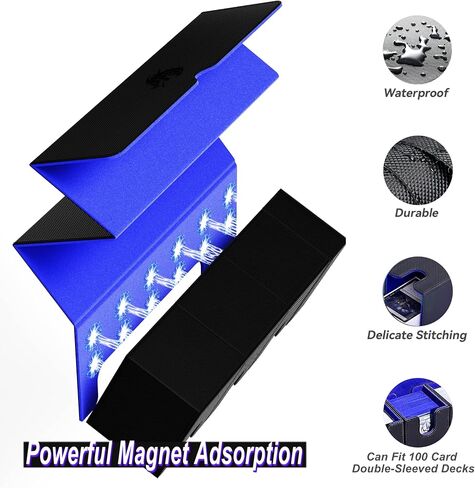 3200+ Trading Card Storage Box, 6 Rows Card Deck Case for Trading Cards with 10 Pcs Card Dividers PU Leather Commander Card Deck Case for Magic Commander YugiOh TCG TGG Cards Sport Cards (Black/Blue) in Saudi Arabia