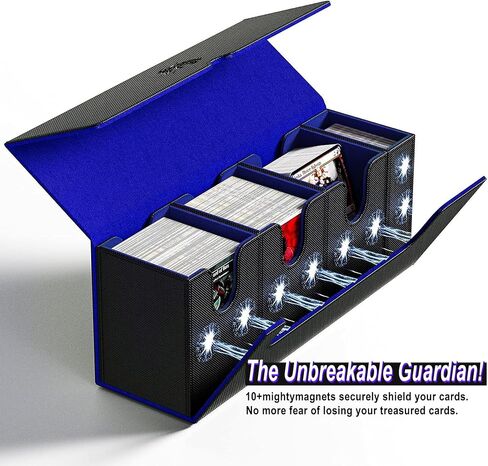 3200+ Trading Card Storage Box, 6 Rows Card Deck Case for Trading Cards with 10 Pcs Card Dividers PU Leather Commander Card Deck Case for Magic Commander YugiOh TCG TGG Cards Sport Cards (Black/Blue) in Saudi Arabia