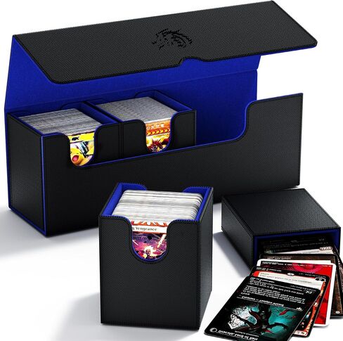 3200+ Trading Card Storage Box, 6 Rows Card Deck Case for Trading Cards with 10 Pcs Card Dividers PU Leather Commander Card Deck Case for Magic Commander YugiOh TCG TGG Cards Sport Cards (Black/Blue) in Saudi Arabia