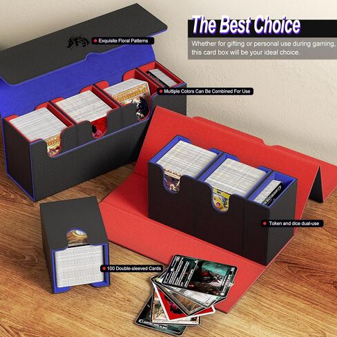 3200+ Trading Card Storage Box, 6 Rows Card Deck Case for Trading Cards with 10 Pcs Card Dividers PU Leather Commander Card Deck Case for Magic Commander YugiOh TCG TGG Cards Sport Cards (Black/Blue) in Saudi Arabia
