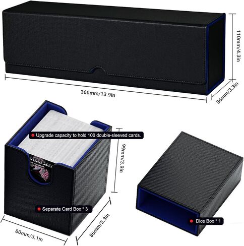 3200+ Trading Card Storage Box, 6 Rows Card Deck Case for Trading Cards with 10 Pcs Card Dividers PU Leather Commander Card Deck Case for Magic Commander YugiOh TCG TGG Cards Sport Cards (Black/Blue) in Saudi Arabia