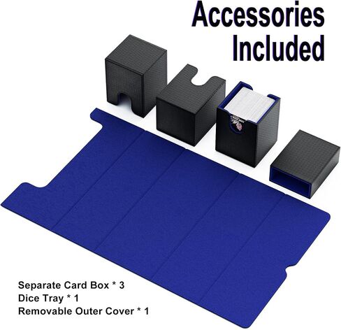 3200+ Trading Card Storage Box, 6 Rows Card Deck Case for Trading Cards with 10 Pcs Card Dividers PU Leather Commander Card Deck Case for Magic Commander YugiOh TCG TGG Cards Sport Cards (Black/Blue) in Saudi Arabia
