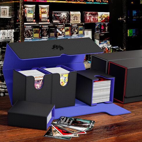 3200+ Trading Card Storage Box, 6 Rows Card Deck Case for Trading Cards with 10 Pcs Card Dividers PU Leather Commander Card Deck Case for Magic Commander YugiOh TCG TGG Cards Sport Cards (Black/Blue) in Saudi Arabia
