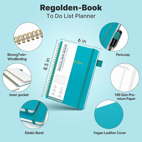 Regolden-Book To Do List دفتر ملاحظات بغلاف صلب، مخطط قائمة المهام لتنظيم مهامك اليومية، مجلة قائمة مرجعية يومية للعمل، لوازم مكتبية للرجال/النساء، جيب، حلقة قلم، 160 صفحة (6 بوصة × 8.5 بوصة) in Kuwait