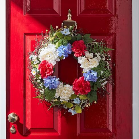 Lights4fun, Inc. 19.5" 4th July Artificial Red, White & Blue Flower Patriotic Wreath Decoration for Front Door or Indoor Wall in Saudi Arabia