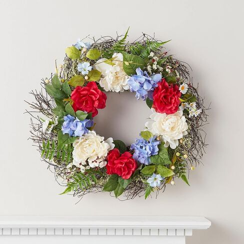 Lights4fun, Inc. 19.5" 4th July Artificial Red, White & Blue Flower Patriotic Wreath Decoration for Front Door or Indoor Wall in Saudi Arabia