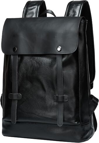 MATE ELEN Leather Laptop Backpack Waterproof Fits 14" Laptop Travel Hiking Camping Overnight Weekend Business Casual College Flip Backpack Men Black in Saudi Arabia
