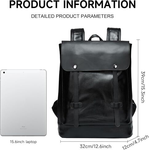 MATE ELEN Leather Laptop Backpack Waterproof Fits 14" Laptop Travel Hiking Camping Overnight Weekend Business Casual College Flip Backpack Men Black in Saudi Arabia