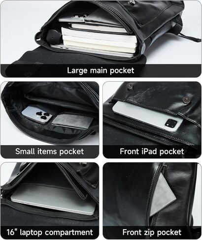 MATE ELEN Leather Laptop Backpack Waterproof Fits 14" Laptop Travel Hiking Camping Overnight Weekend Business Casual College Flip Backpack Men Black in Saudi Arabia