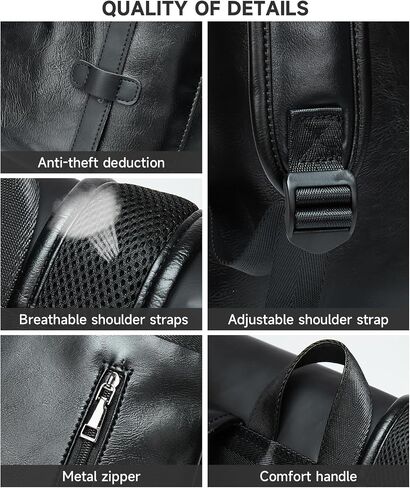 MATE ELEN Leather Laptop Backpack Waterproof Fits 14" Laptop Travel Hiking Camping Overnight Weekend Business Casual College Flip Backpack Men Black in Saudi Arabia