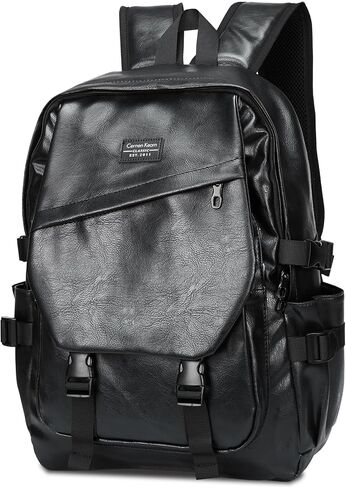 MATE ELEN Leather Laptop Backpack Fits 15.6 Inch Laptop Waterproof Black Travel Hiking Camping Overnight Weekend Business Casual Backpack Men Father's Day in Kuwait