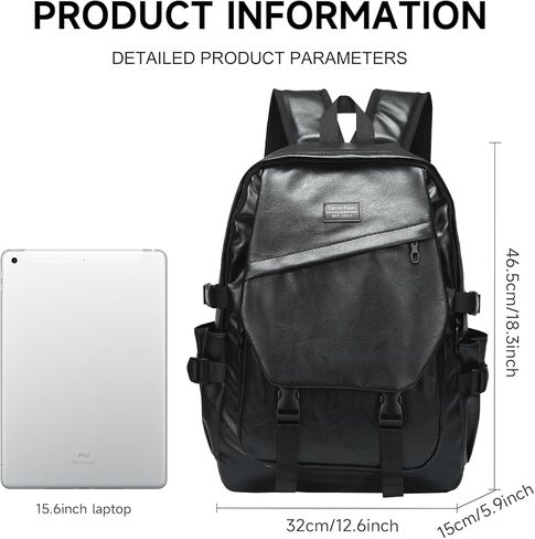 MATE ELEN Leather Laptop Backpack Fits 15.6 Inch Laptop Waterproof Black Travel Hiking Camping Overnight Weekend Business Casual Backpack Men Father's Day in Kuwait