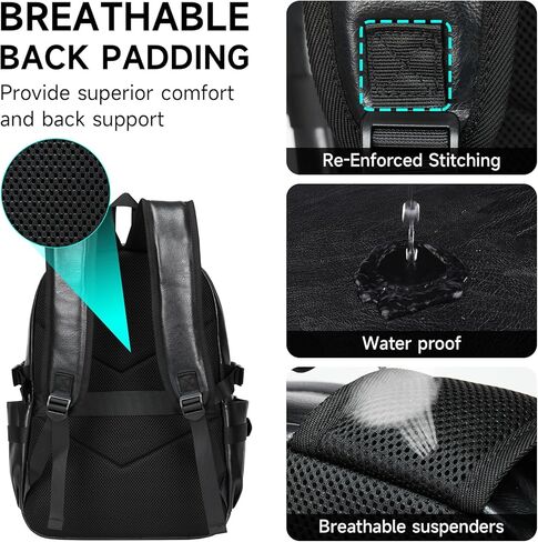 MATE ELEN Leather Laptop Backpack Fits 15.6 Inch Laptop Waterproof Black Travel Hiking Camping Overnight Weekend Business Casual Backpack Men Father's Day in Kuwait