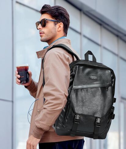 MATE ELEN Leather Laptop Backpack Fits 15.6 Inch Laptop Waterproof Black Travel Hiking Camping Overnight Weekend Business Casual Backpack Men Father's Day in Kuwait