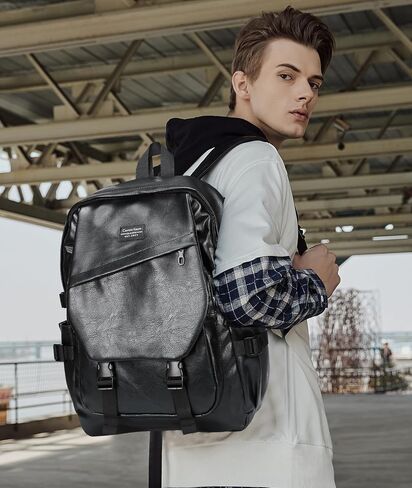 MATE ELEN Leather Laptop Backpack Fits 15.6 Inch Laptop Waterproof Black Travel Hiking Camping Overnight Weekend Business Casual Backpack Men Father's Day in Kuwait