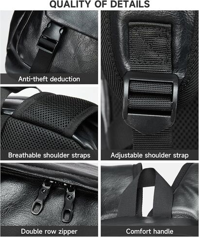 MATE ELEN Leather Laptop Backpack Fits 15.6 Inch Laptop Waterproof Black Travel Hiking Camping Overnight Weekend Business Casual Backpack Men Father's Day in Kuwait