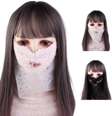 2 Pcs Sun Protective Face Mask, UV Sun Protection Face Scarf Face Cover Lace Sunscreen Face Neck Scarf for Women Summer Outdoor Activities in Saudi Arabia