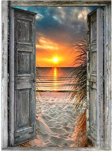 طقم فني للرسم الماسي 34 لونًا مقاس 40 × 60 مقاس كبير، تدريبات ماسية مربعة بالكامل لشروق الشمس على الشاطئ الرملي، لغز فني وحرفية 5D DIY للبالغين، لوحة جوهرة مطرزة لديكور الحائط والهدايا in Kuwait