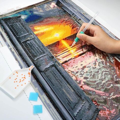 طقم فني للرسم الماسي 34 لونًا مقاس 40 × 60 مقاس كبير، تدريبات ماسية مربعة بالكامل لشروق الشمس على الشاطئ الرملي، لغز فني وحرفية 5D DIY للبالغين، لوحة جوهرة مطرزة لديكور الحائط والهدايا in Kuwait