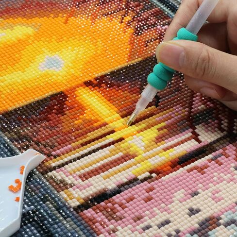 طقم فني للرسم الماسي 34 لونًا مقاس 40 × 60 مقاس كبير، تدريبات ماسية مربعة بالكامل لشروق الشمس على الشاطئ الرملي، لغز فني وحرفية 5D DIY للبالغين، لوحة جوهرة مطرزة لديكور الحائط والهدايا in Kuwait