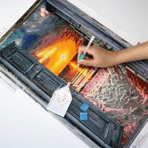 طقم فني للرسم الماسي 34 لونًا مقاس 40 × 60 مقاس كبير، تدريبات ماسية مربعة بالكامل لشروق الشمس على الشاطئ الرملي، لغز فني وحرفية 5D DIY للبالغين، لوحة جوهرة مطرزة لديكور الحائط والهدايا in Kuwait