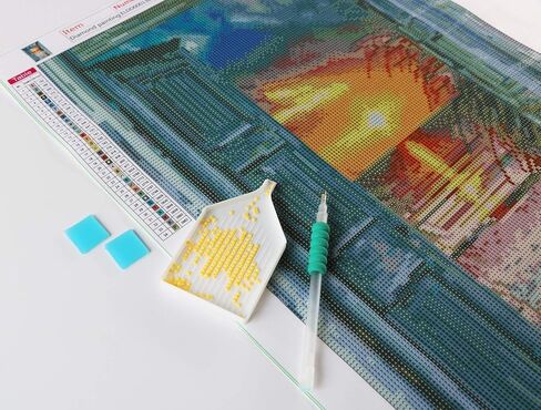 طقم فني للرسم الماسي 34 لونًا مقاس 40 × 60 مقاس كبير، تدريبات ماسية مربعة بالكامل لشروق الشمس على الشاطئ الرملي، لغز فني وحرفية 5D DIY للبالغين، لوحة جوهرة مطرزة لديكور الحائط والهدايا in Kuwait