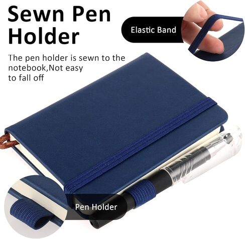 YUXIANLB Pocket Notebook Journal Black A7 Hardcover Mini Notebook With Pen 100 Sheets Thick Lined Paper Writing Note Book Small Leather Cover Notepad for Note Taking Men Women Author (Navy Blue) in Saudi Arabia