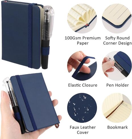 YUXIANLB Pocket Notebook Journal Black A7 Hardcover Mini Notebook With Pen 100 Sheets Thick Lined Paper Writing Note Book Small Leather Cover Notepad for Note Taking Men Women Author (Navy Blue) in Saudi Arabia