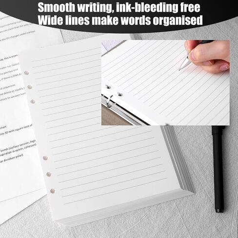 100 Sheets Lined Refill Paper, White Loose Leaf Paper 6 Holes for A5 Planner Inserts 6-Ring Binders School Office 5.6" x 8.2" 80gsm in Saudi Arabia