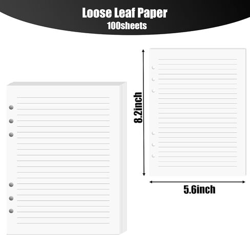 100 Sheets Lined Refill Paper, White Loose Leaf Paper 6 Holes for A5 Planner Inserts 6-Ring Binders School Office 5.6" x 8.2" 80gsm in Saudi Arabia