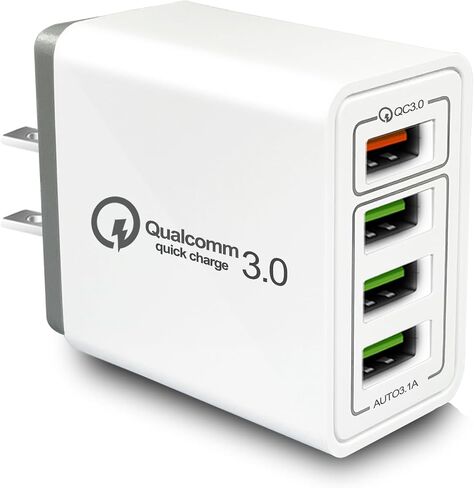 USB Charger 40W QC3.0 USB Wall Charger, CARZONJX 5V/3.1A 4 Port Fast Charger [with LED Light] Fast Charging Block for iPhone 17 16 15 14 13 12 11 X 8, iPad, Galaxy, LG, Moto, Switch and More in Kuwait