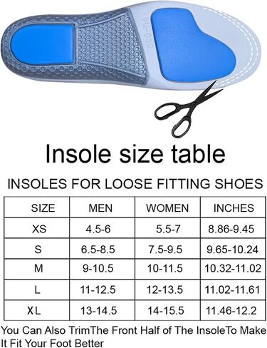 Insoles Men Women Support Shock Absorption Cushioning Sports Comfort Inserts, Shoe Inner Soles for Running,Walking,Hiking,Working Boot Shoe (XS(men4.5-6,women5.5-7.5), Black) in Saudi Arabia